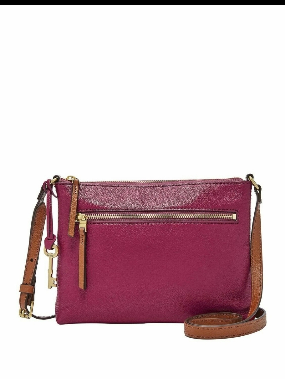 Fossil Fiona Small Crossbody Bag Wine Burgundy Leather Gold Key Charm Gec View 3